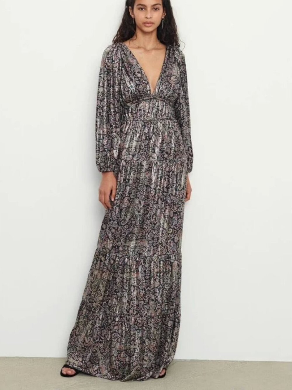 ba&sh | Glady Tiered Metallic Paisley-Print Maxi Dress